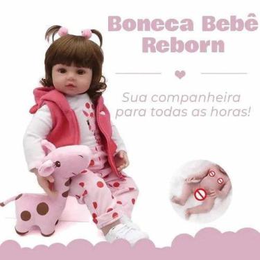 Imagem de Bebê Reborn Carla Boneca Realista Pode Dar Banho 48cm Girafinha Anjos
