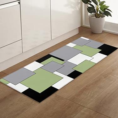 Imagem de Tapete de corredor, cor abstrata verde cinza preto arte moderna antiderrapante corredor tapete de porta tapete baixo tapete para entrada cozinha lavanderia quarto 48 x 18 cm