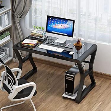 Imagem de Mesa de computador Mesa de computador de mesa simples, mesa de quarto em casa, escrivaninha simples, mesa de estudo, mesa de vidro temperado, mesa de escritório pequena, mesa de estudo em casa