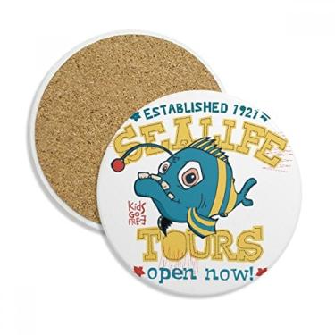 Imagem de Linda caneca azul amarela com ilustração de peixe, porta-copos, caneca de proteção de mesa, pedra absorvente