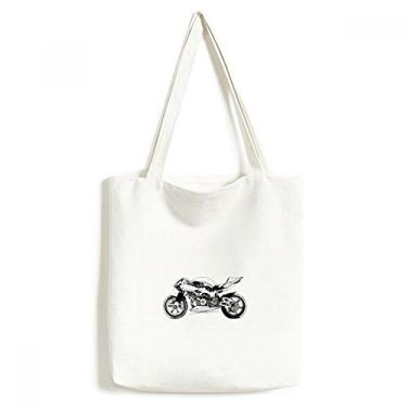 Imagem de Bolsa de lona preta com estampa de ilustração de motocicleta bolsa de compras casual