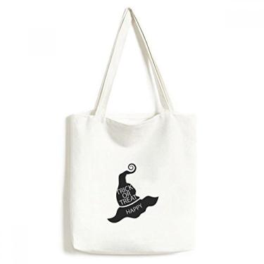 Imagem de Bolsa de lona preta de Halloween com chapéu de bruxa bolsa de compras casual