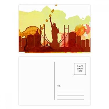 Imagem de USA America New York City Liberty Conjunto de cartão postal em aquarela cartão de agradecimento por correio de aniversário