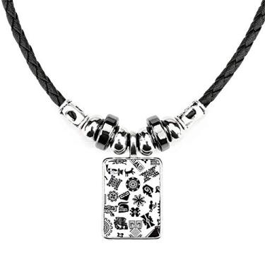 Imagem de DIYthinker Colar com padrão decorativo de arte do antigo Egito Joias Torque Pingente de corda de couro