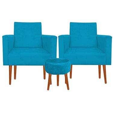 Imagem de Kit 02 Poltrona Decorativa Nina + Puff Turquesa