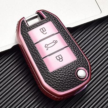 Imagem de SELIYA Capa de chave dobrável de couro + TPU para carro Peugeot 208 308 508 408 2008 3008 407 307 4008, adequado para Citroen C4, C, rosa