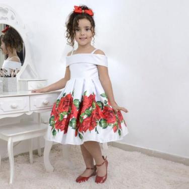 Imagem de Vestido Infantil Branco Com Rosas Vermelhas - Moderna Meninas