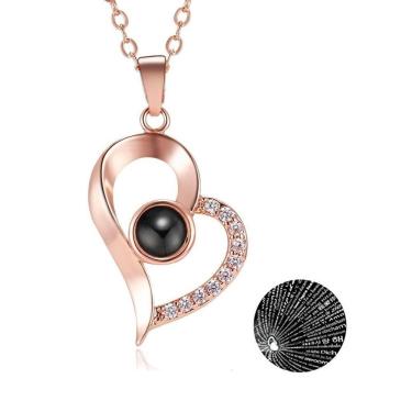 Imagem de Colar De Coração Eu Te Amo Projeção Em 100 Idiomas Rose Gold