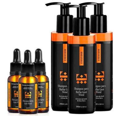 Imagem de Kit 03 Óleo Barba Goot Wood + 03 Shampoo Barba Goot Wood Embaixador 200Ml