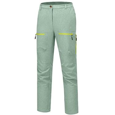 Imagem de Little Donkey Andy Calça cargo feminina para caminhadas na neve inverno forrada com lã de softshell isolada resistente à água e vento verde P