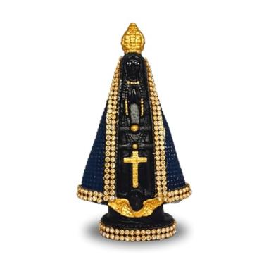 Imagem de Imagem Nossa Senhora Aparecida Perola Strass Gesso 15cm Azul Delicada Pérola Fake Lembrancinha de Casamento Novena de Aparecida