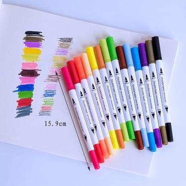 Imagem de Caneta 2 em 1 Brush Lettering e Ponta Fina Dual Pen Canetinha Colorir Desenho (Multicolor) Kit 12