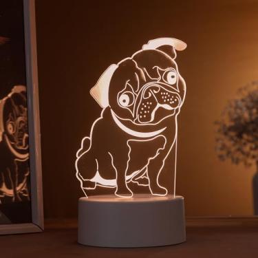 Imagem de Luminária led 3d, abajur de mesa, cachorro pug