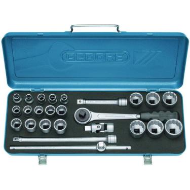 Imagem de Jogo de Soquetes Estriados e Acessórios com 25 Peças 1/4" a 1.1/4" Encaixe de 1/2" - Gedore 015558