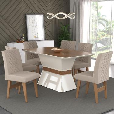 Imagem de Conjunto Mesa de Jantar 160 cm com 6 cadeiras Nairobi Multimóveis EX1011 Madeirado/Off White/Bege