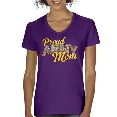Imagem de Camiseta feminina com gola V Proud Army Mom US Military Family Pride Veteran Patriotic Armed Forces Mother's Day Licenciada, Roxa, GG