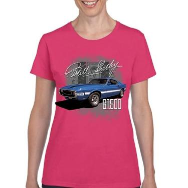 Imagem de Camiseta feminina Cobra Shelby azul vintage GT500 American Racing Mustang Muscle Car Performance Powered by Ford, Rosa choque, 3G