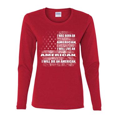 Imagem de Camiseta feminina manga longa Born, Live, Die an American 4th of July Bandeira americana, Vermelho, G