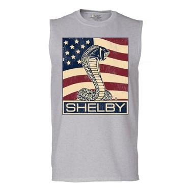Imagem de Camiseta masculina Shelby Cobra Flag Muscle Car Racing Mustang GT500 GT350 427 Performance Powered by Ford, Cinza, GG