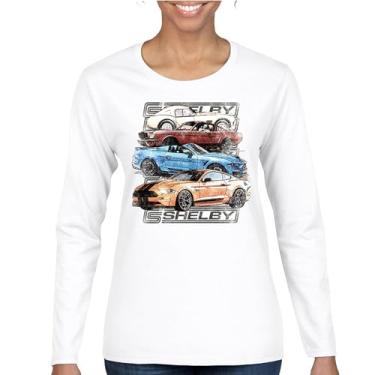 Imagem de Shelby Cars Sketch Camiseta feminina manga longa Mustang Racing American Muscle Car GT500 Cobra Performance Powered by Ford, Branco, GG