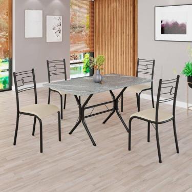 Imagem de Conjunto Sala de Jantar Mesa Retangular 120x75cm Tampo Granito Topázio 4 Cadeiras Paraty Creme / Preto Fosco