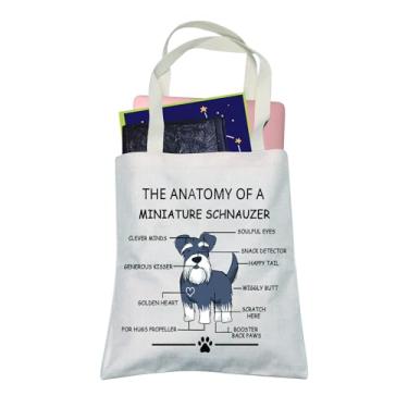 Imagem de LEVLO Presentes engraçados em miniatura para amantes de Schnauzer The Anatomy of A Miniature Schnauzer Sacolas de compras para mães veterinárias, Schnauzer miniatura, 36cm x 32cm