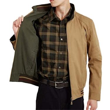 Imagem de Aoleaky Jaqueta militar reversível masculina, de algodão militar, outono e negócios, casual, com vários bolsos, jaqueta dupla face, Caqui, G