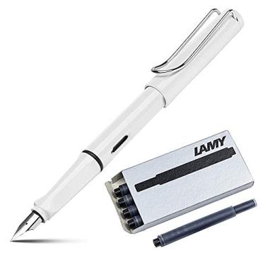 Imagem de Lamy Safari Caneta-tinteiro (M) e 5 cartuchos de tinta preta, Branco