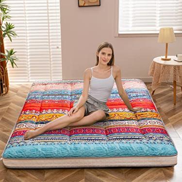 Imagem de MAXYOYO Colchão de futon tamanho completo, tapetes de dormir Shikibuton para adultos, futon de chão com espuma de alta densidade, colchão portátil para sala de estar, quarto de hóspedes, boêmio A