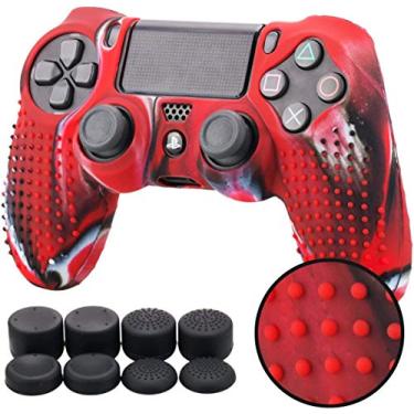 Imagem de YoRHa Studded Silicone Cover Skin Case for Sony PS4/slim/Pro Dualshock 4 Controller x 1(Camouflage red) with Pro Thumb Grips x 8