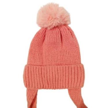 Imagem de Touca Gorro Infantil de Tricô Forrado com Pompom e Amarração-Unissex
