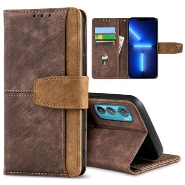 Imagem de GANGANPRO Coldre de celular de negócios de couro para Motorola Moto G54 5G, capa flip antiderrapante resistente a arranhões com suporte para cartão, capa carteira com suporte de 6,5 polegadas - marrom