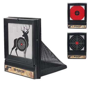 Imagem de Armadilha de pellets de malha Airsoft/BBS com alvo giratório de metal amarelo dentro vem com 30 peças de alvo de papel, preto