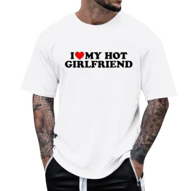 Imagem de Camiseta I Heart My Girlfriend caimento solto pesado gola redonda 2024 I Love My Girlfriend camiseta com foto, 054 - Branco, XXG