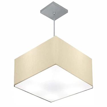 Imagem de Lustre Pendente Quadrado Cúpula Tecido 21/35x35 cm, Vivare Iluminação, Pendente4020 LA, Algodão Cru, Pequeno