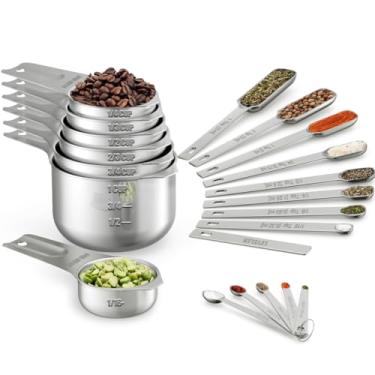 Imagem de Conjunto de 21 copos e colheres de medida Wildone – Inclui 7 copos de medição de encaixe de aço inoxidável, 8 colheres de medição, 1 nivelador e 5 mini colheres de medição, ideal para ingredientes secos e líquidos
