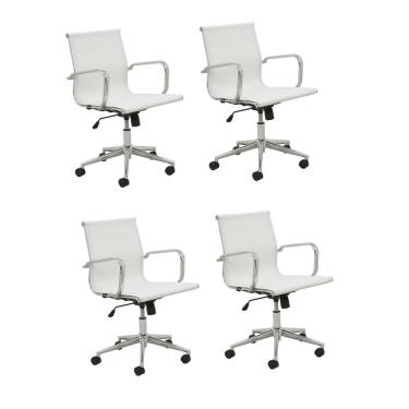 Imagem de Kit 4 Cadeiras de Escritório Diretor Office Sevilha Tela Rivatti Branco