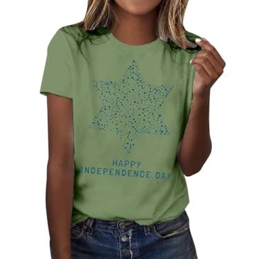 Imagem de Camiseta feminina Independence Day com estampa de estrela da bandeira dos EUA 4 de julho camiseta patriótica festival, Verde, P