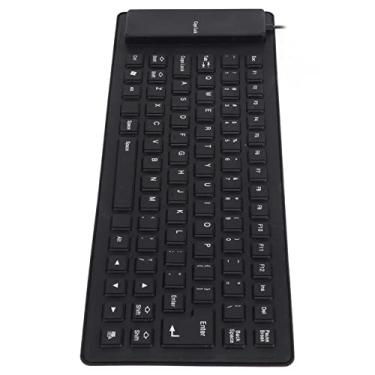 Imagem de Teclado dobrável, teclado USB de silicone com fio, design totalmente selado, leve, portátil para PC e notebook (preto)