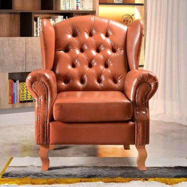 Imagem de Poltrona Chesterfield Imperador Decoração Retrô Vintage Caramelo