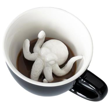 Imagem de Creature Cups Copo de cerâmica CTHULHU (325 ml, exterior preto) - Copos assustadores - Caneca interior de animal 3D oculto emerge enquanto você bebe - aniversário, Halloween, presente assustador para