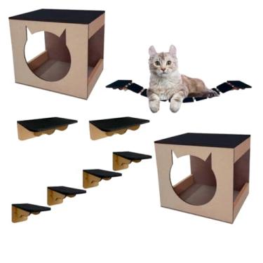 Imagem de Gatificação Brinquedo Para Gatos Em Mdf 6mm Playground 9 Pçs Com Rede e Ponte Suspensa