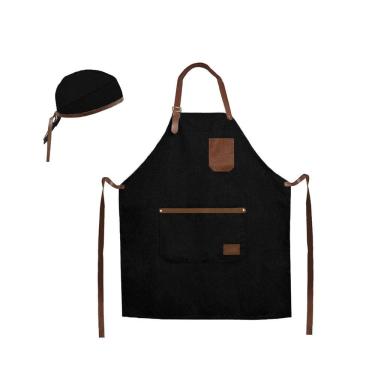 Imagem de Avental e Bandana Preto Couro Marrom Restaurante Bar Cozinha