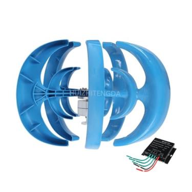 Imagem de HUIZHITENGDA Turbina eólica de 5000w, Gerador de alta tensão vertical azul, 12V 24V 48V CA Kit de gerador de ímã permanente com controlador MPPT para sistema solar de vento híbrido,24v