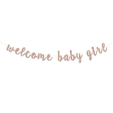 Imagem de Banner rosa dourado bem-vindo bebê menina rosa glitter A Little Princess chá de bebê gênero, revela grávida AF bebê 1° aniversário festa decorações festa artigos