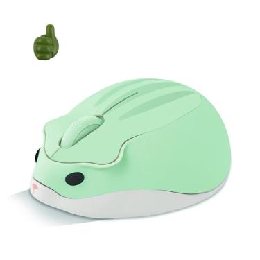 Imagem de elec Space Mouse sem fio em forma de hamster de animal fofo - design silencioso de 3 botões para laptop e PC; inclui clipe de cabo de cor aleatória - mouse de computador perfeito - verde