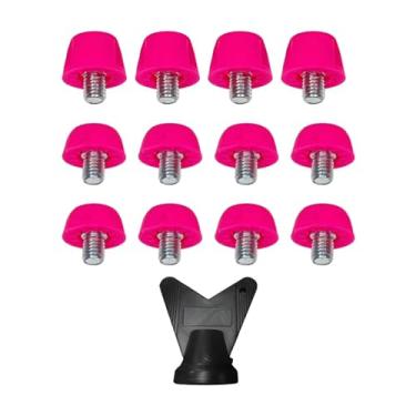 Imagem de menolana 12 pçs sapatos de pista spikes sapatos de rugby studs m5 turf anti deslizamento com chave chuteiras bota de futebol picos para treinamento, rosa vermelho
