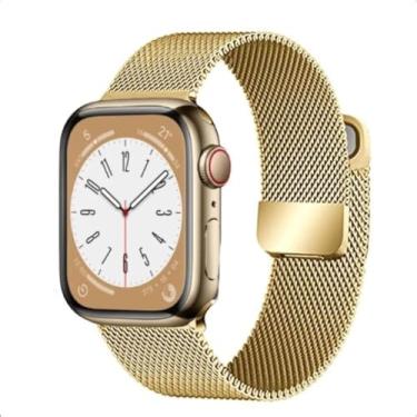 Imagem de Pulseiras Compatível com Apple Watch correia 38/40/41/42/44/45/49 mm, Correias de Substituição de Metal de Aço Inoxidável Clássico para Smartwatch iWatch Series SE 10 9 8 (Dourado, 38/40/41mm)