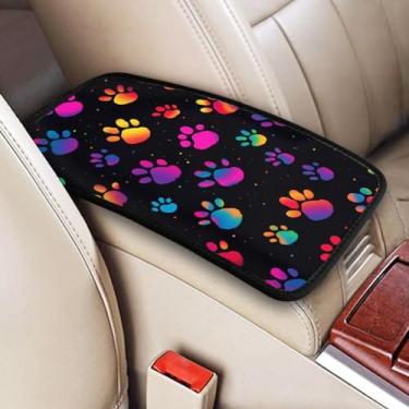 Imagem de indokyeyqaz Almofada universal para console central de carro, estampa colorida de pata de cachorro, macia, à prova d'água, capa de console central de carro, protetor de caixa de assento para a maioria