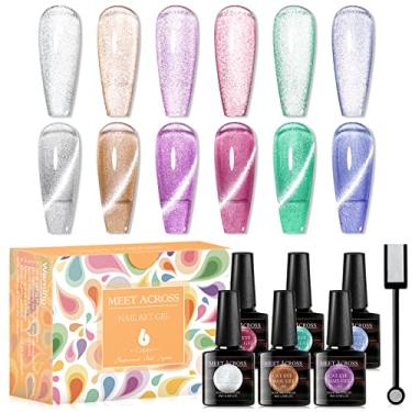 Imagem de Conjunto de esmalte de gel olho de gato para unhas soak off UV luz LED efeito céu estrelado kit de esmalte de gel mágico para manicure, kit de presente de arte de unha, 6 cores, bastão magnético grátis